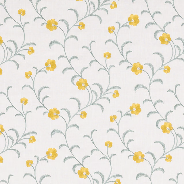Ivory floral fabric with ochre blossoms and sage trailing stems