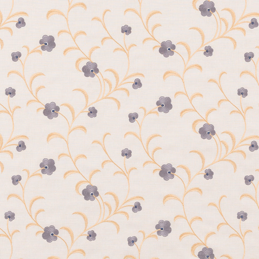 Creamy floral fabric with lilac blossoms and honey-gold trailing vines