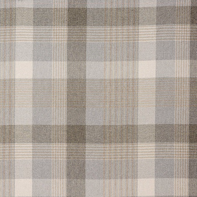 Soft grey and taupe plaid fabric with fine woven texture