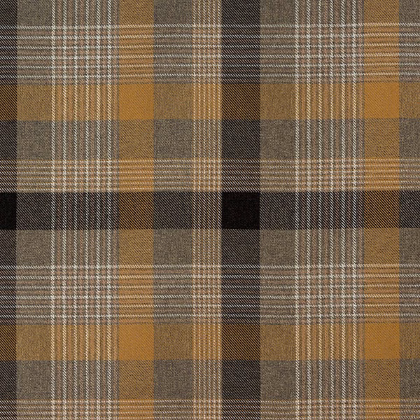 Large mustard, taupe and charcoal checked woven fabric with black bands