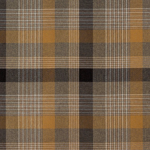 Large mustard, taupe and charcoal checked woven fabric with black bands