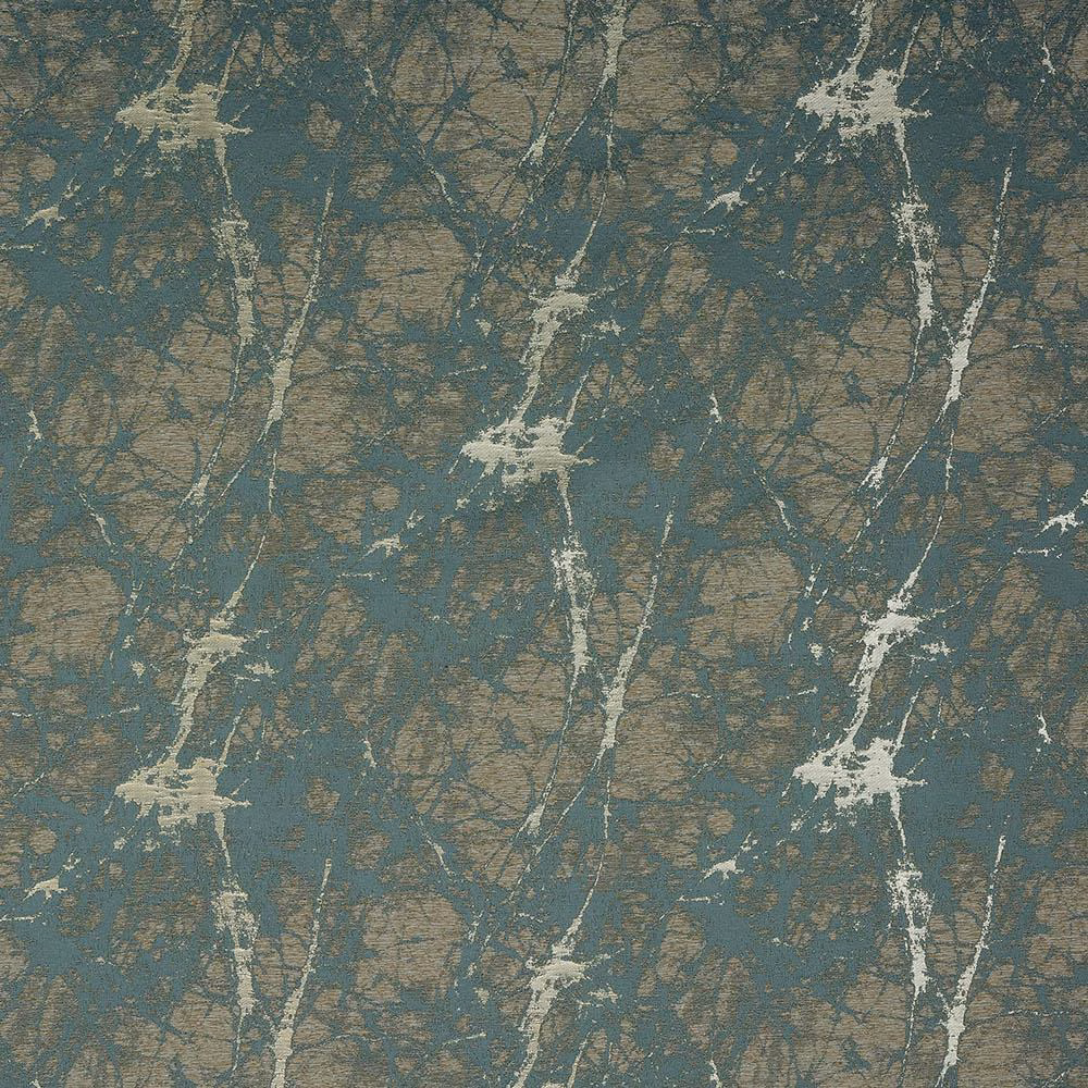 Abstract teal and taupe fabric with ivory crackle veining and subtle texture