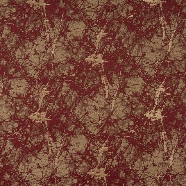 Abstract burgundy and beige woven fabric with metallic sheen and crackled pattern
