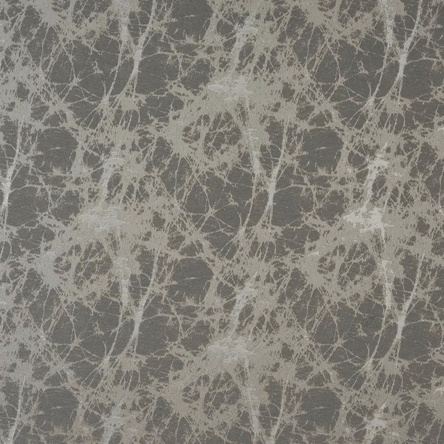 Abstract silver branching weave on a dark grey fabric ground