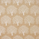 Oatmeal beige fabric with white tree motif and fine herringbone texture
