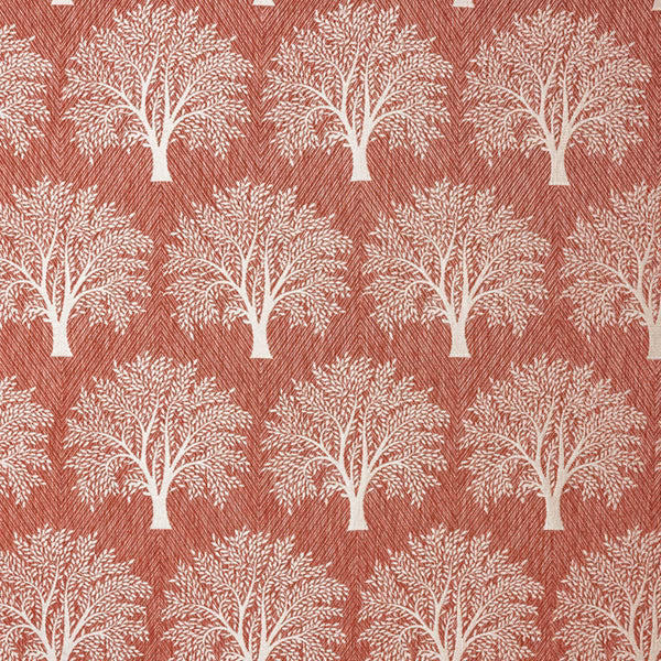 Paprika red woven fabric with large cream tree repeat