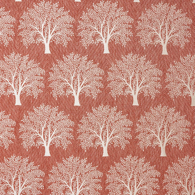Paprika red woven fabric with large cream tree repeat