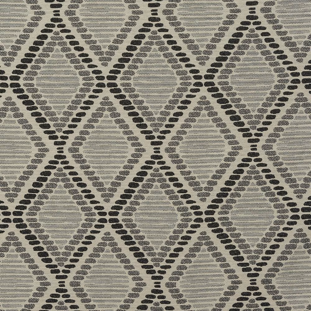 Charcoal geometric lattice on a pale grey woven fabric swatch