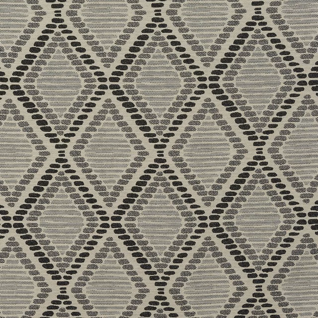 Charcoal geometric lattice on a pale grey woven fabric swatch