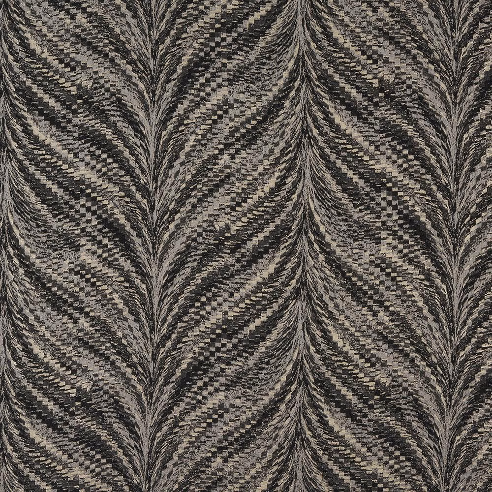 Charcoal and silver feathered chevron woven fabric with textured jacquard detail
