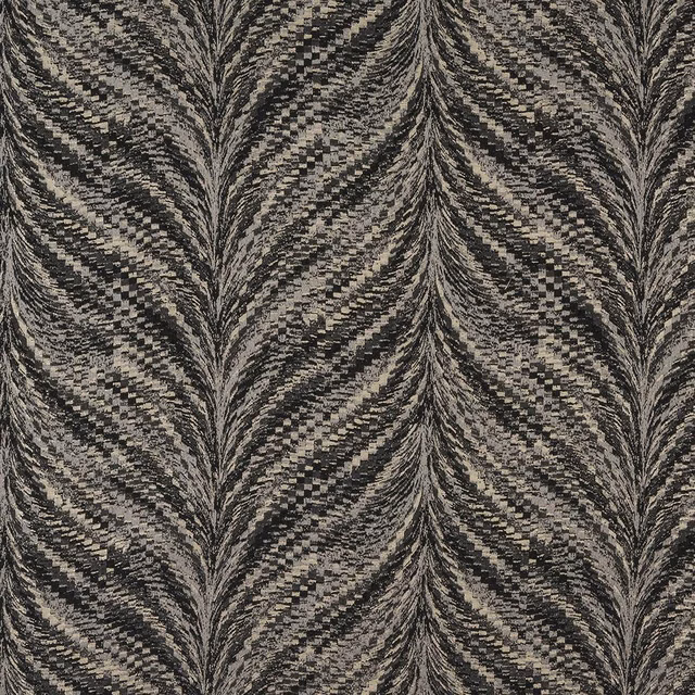 Charcoal and silver feathered chevron woven fabric with textured jacquard detail