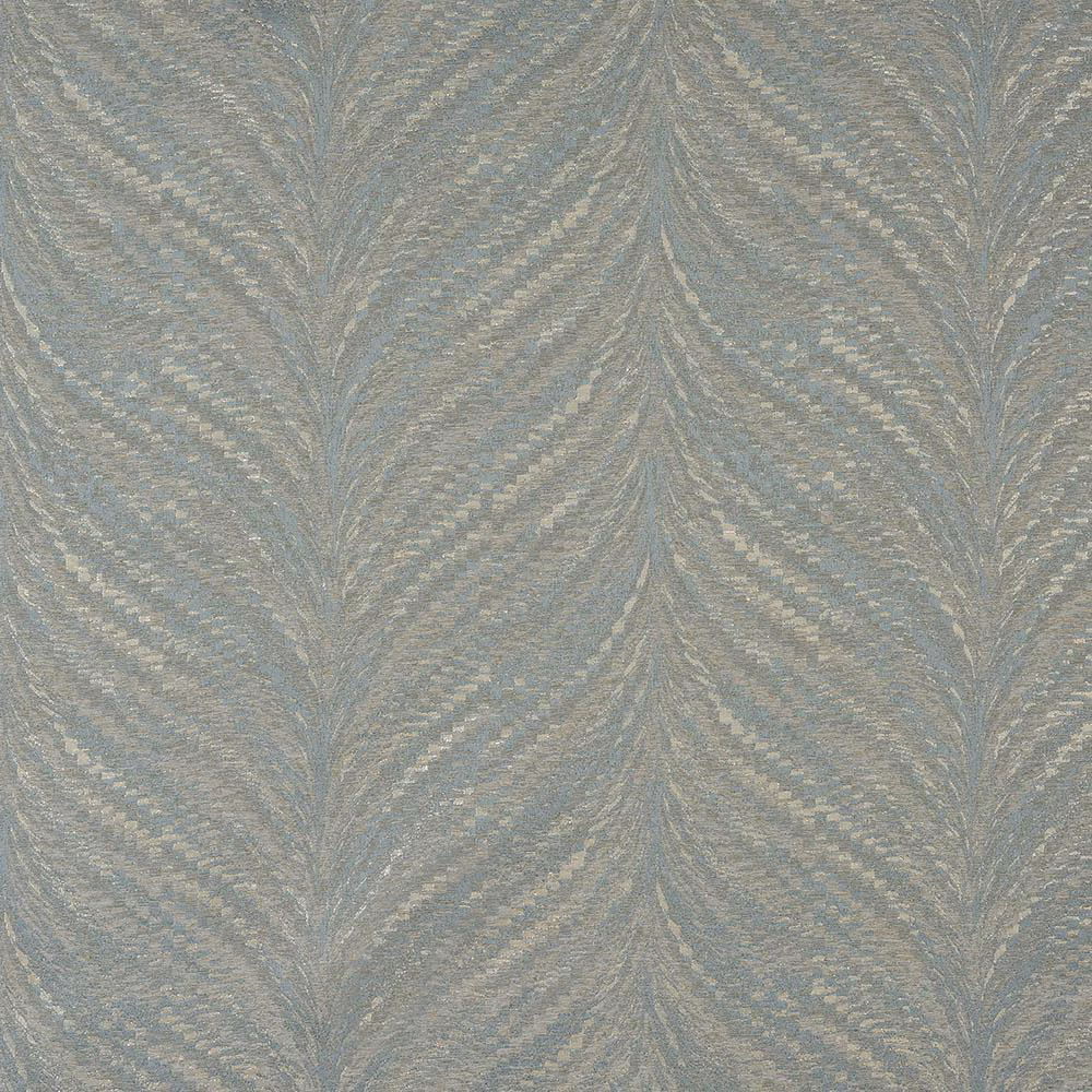 Duck-egg blue woven fabric with shimmering chevron leaf pattern