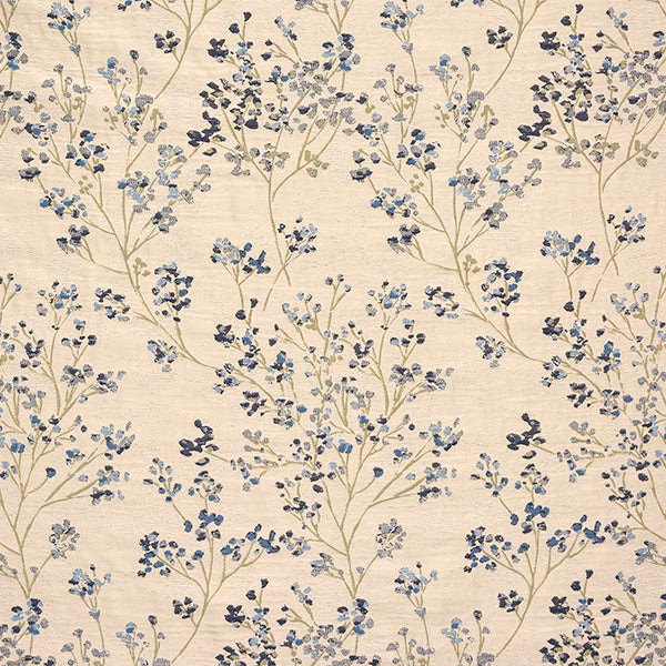 Ivory fabric with delicate indigo and blue flowering branches