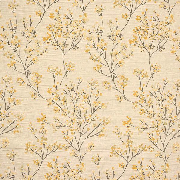 Cream fabric with branching botanical print in soft ochre and dark stems