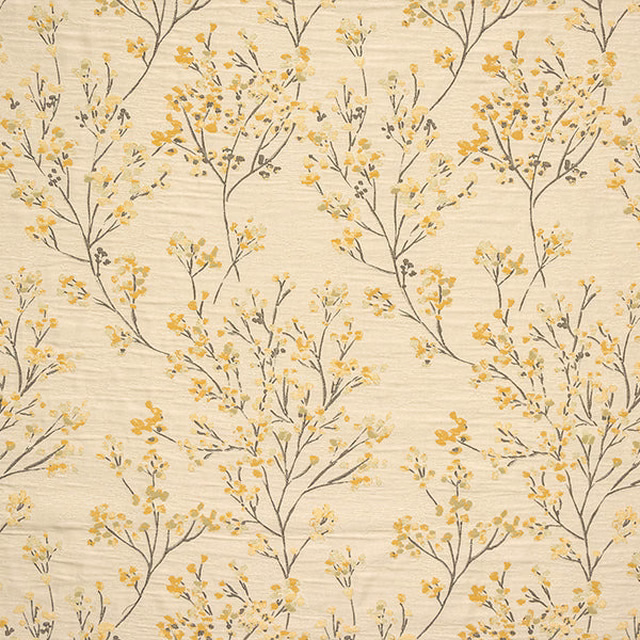 Cream fabric with branching botanical print in soft ochre and dark stems
