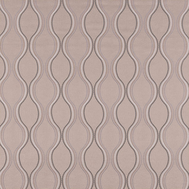 Soft taupe woven fabric with vertical wave stripes and subtle raised texture