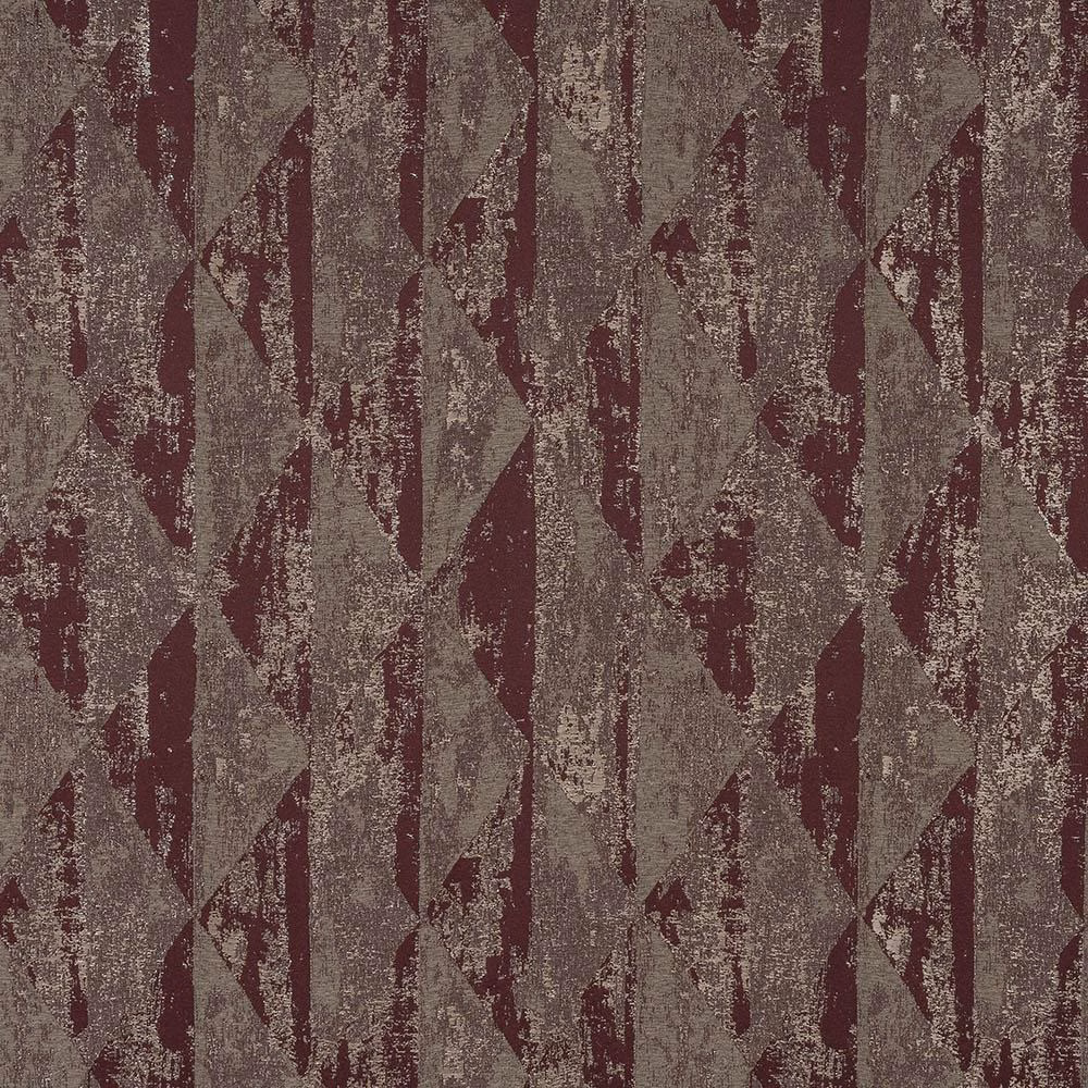 Deep wine-red geometric woven fabric with muted metallic speckling