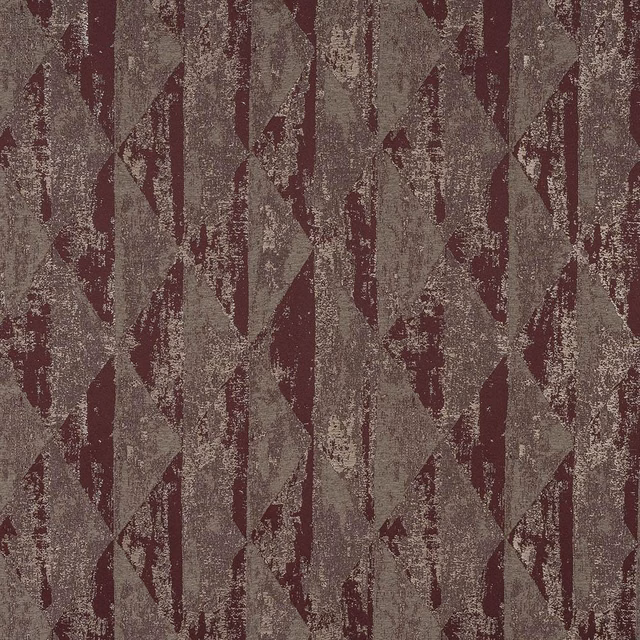 Deep wine-red geometric woven fabric with muted metallic speckling