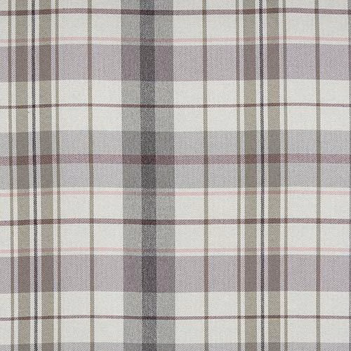Heathered taupe and grey check fabric with a soft woven texture