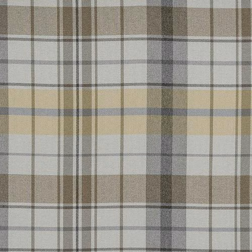 Muted ochre and grey checked woven fabric with fine intersecting stripes