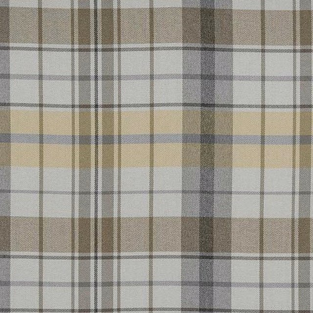 Muted ochre and grey checked woven fabric with fine intersecting stripes