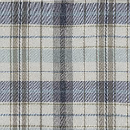 Seafoam and grey checked fabric swatch with soft blue stripes