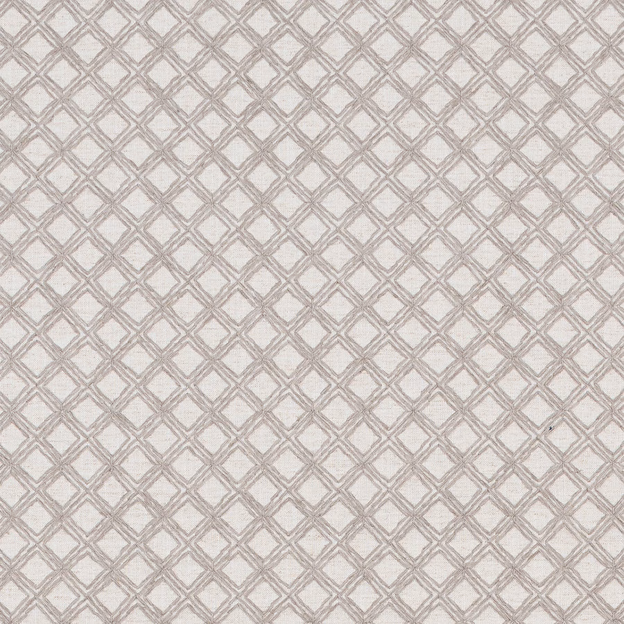 Pale dove grey diamond lattice woven on a light neutral fabric swatch