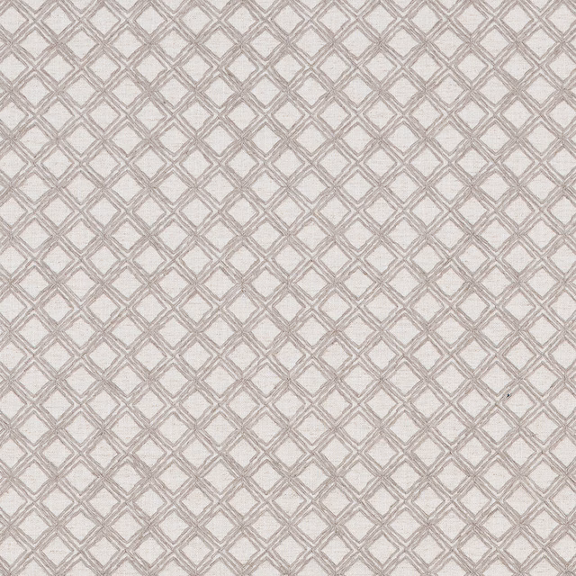 Pale dove grey diamond lattice woven on a light neutral fabric swatch