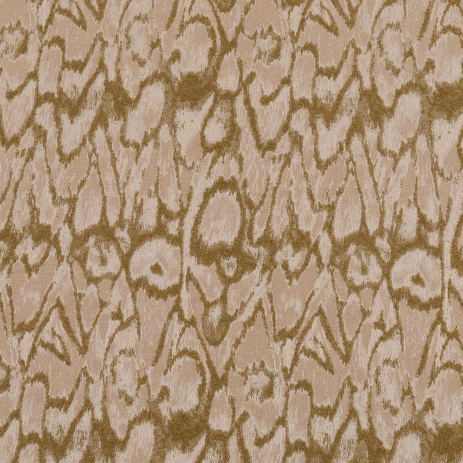 Close-up of Nomad Antique fabric in warm beige with olive organic abstract markings