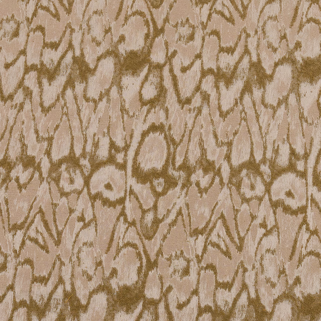 Close-up of Nomad Antique fabric in warm beige with olive organic abstract markings