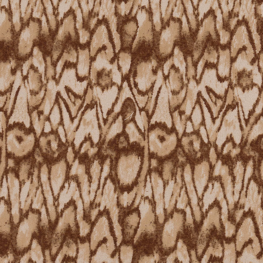 Bronze brown geometric fabric with irregular zigzag and oval motifs on a sandy ground