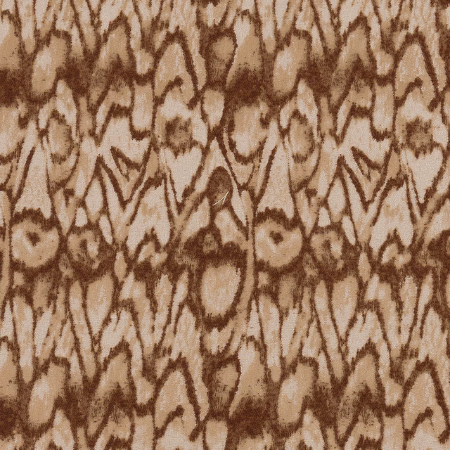 Bronze brown geometric fabric with irregular zigzag and oval motifs on a sandy ground
