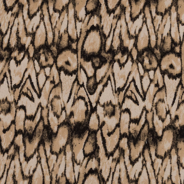 Warm beige woven fabric with bold black outlined organic pattern
