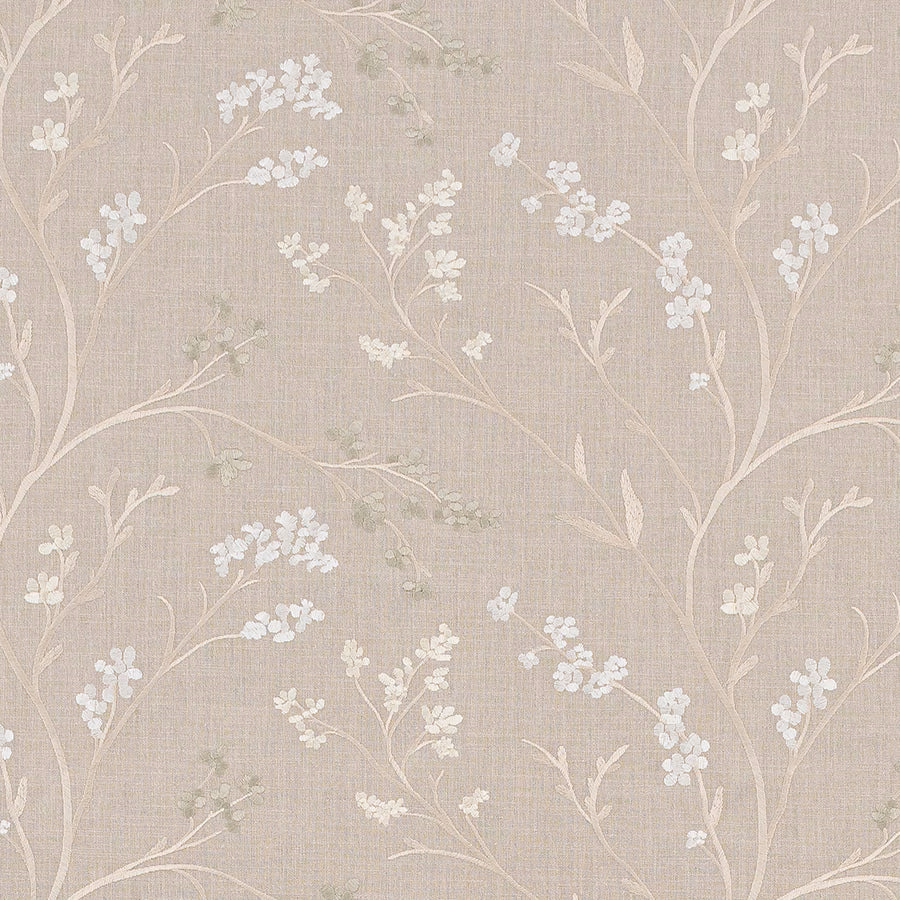 Taupe linen-look fabric with delicate pale floral trailing stems