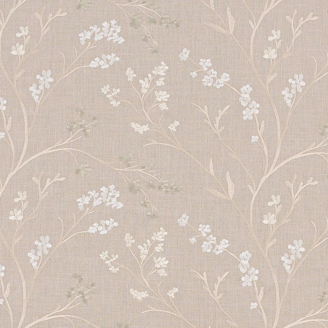 Taupe linen-look fabric with delicate pale floral trailing stems