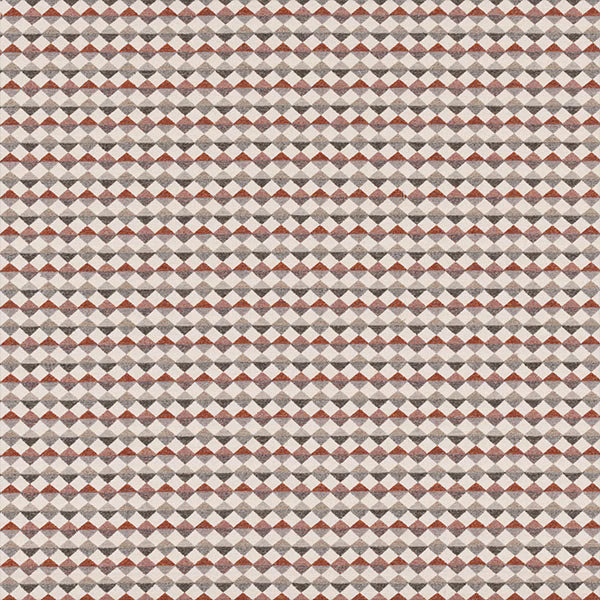 Small repeating geometric weave in terracotta, taupe, grey and cream