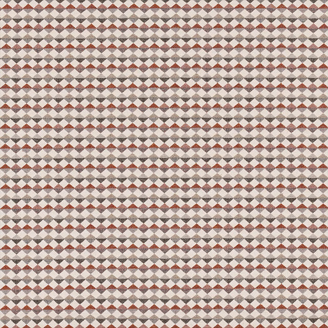 Small repeating geometric weave in terracotta, taupe, grey and cream