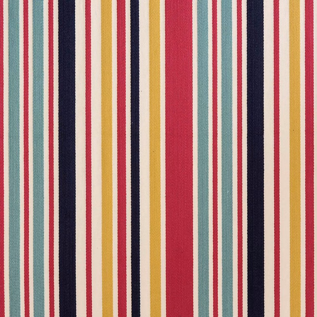 Vertical multicoloured cotton stripe swatch with navy, pink, yellow and aqua bands
