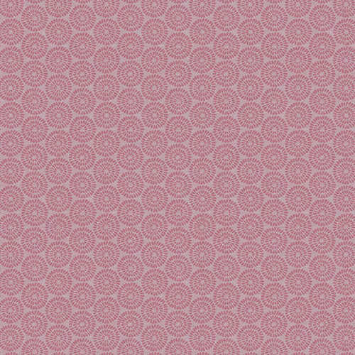 Soft blossom pink woven fabric with tiny repeating floral rosettes