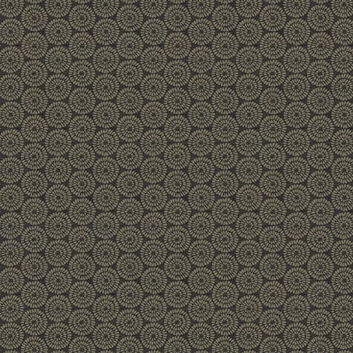 Charcoal woven fabric with a small circular floral repeat and muted grey texture