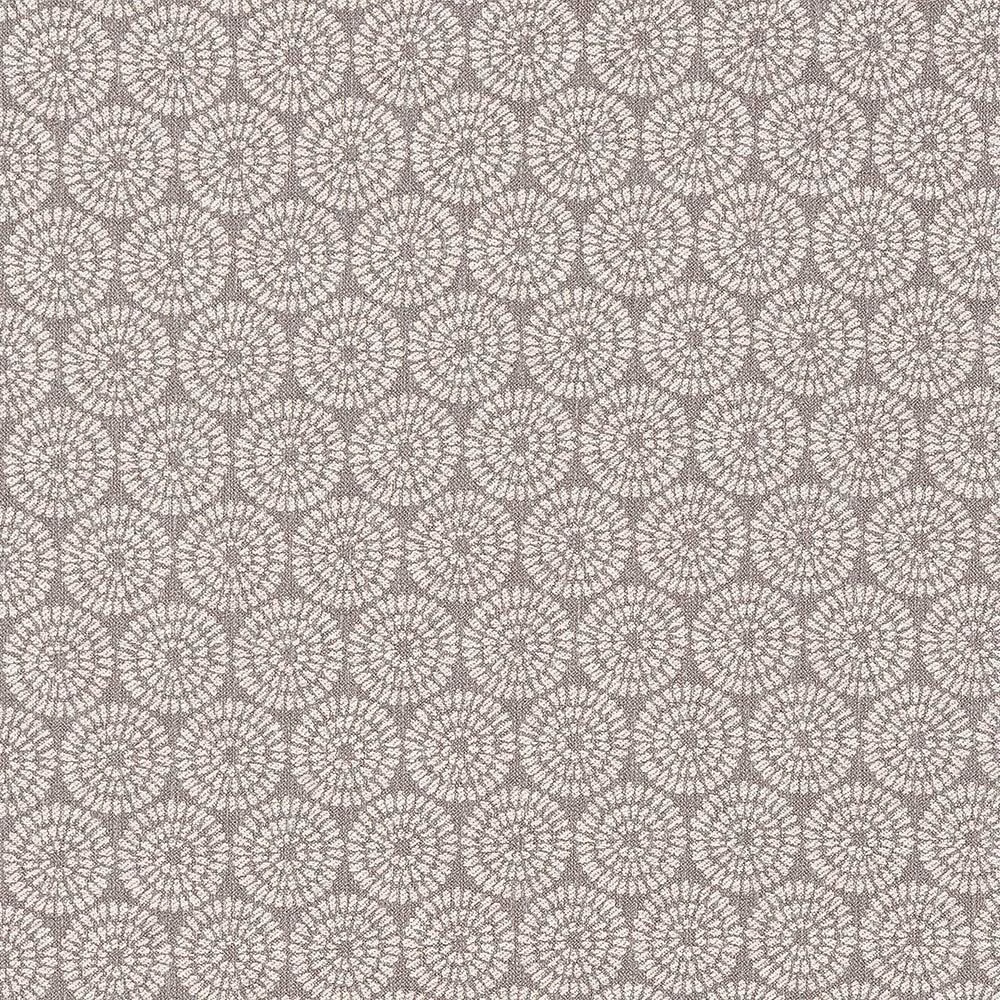 Taupe woven fabric with small circular motif and soft textured repeat