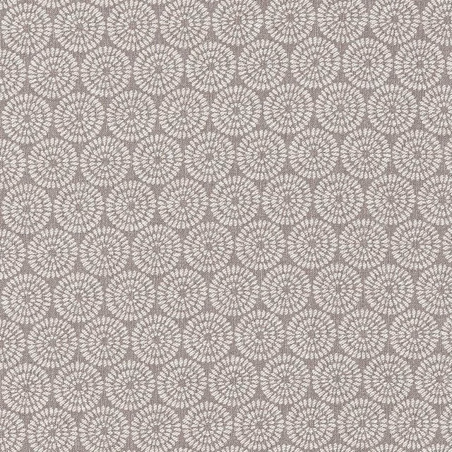 Taupe woven fabric with small circular motif and soft textured repeat