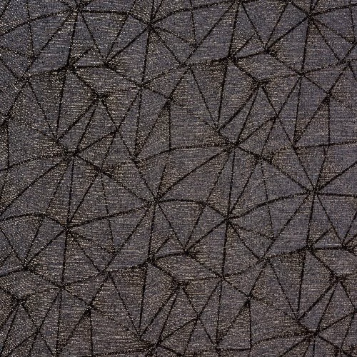 Charcoal geometric woven fabric with angular black lines and subtle texture