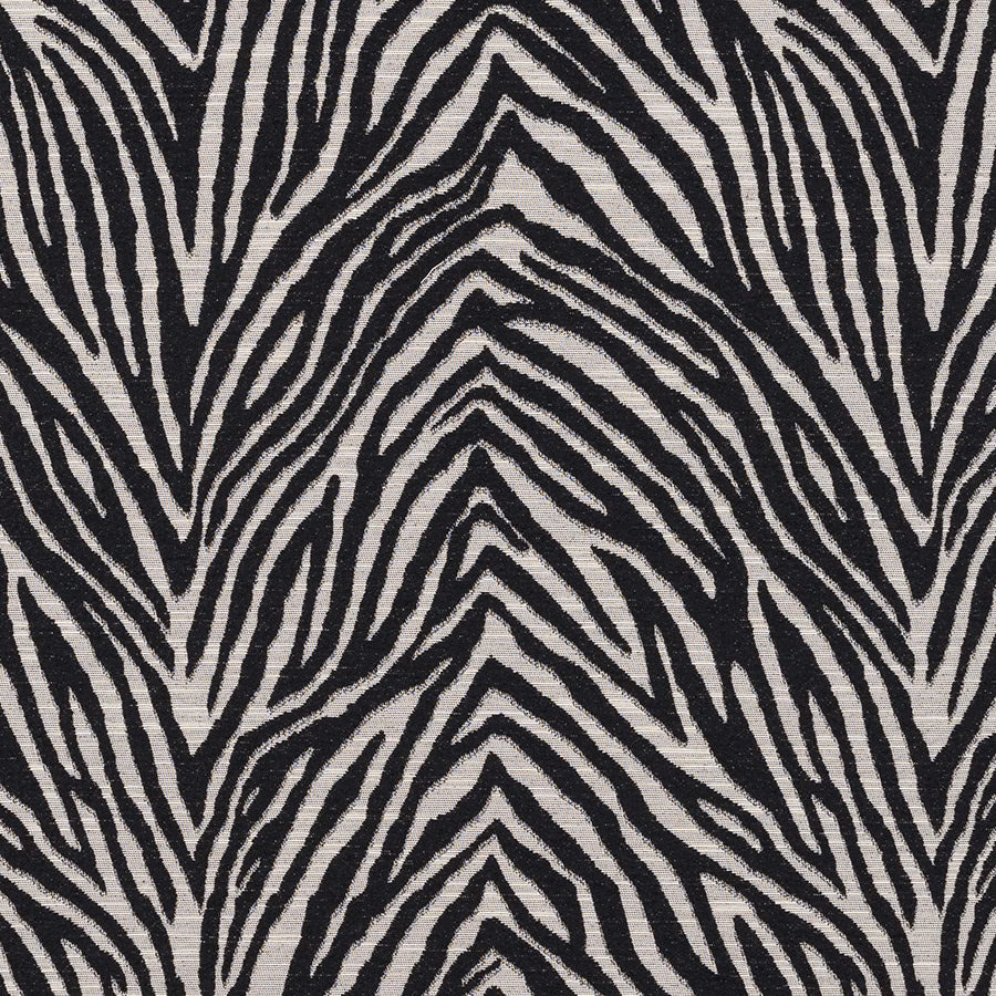 Black and ivory zebra stripe fabric swatch with bold woven texture