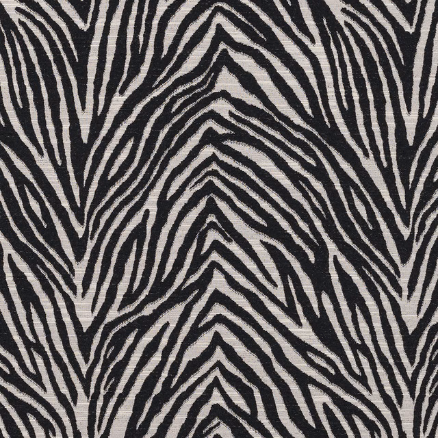 Black and ivory zebra stripe fabric swatch with bold woven texture