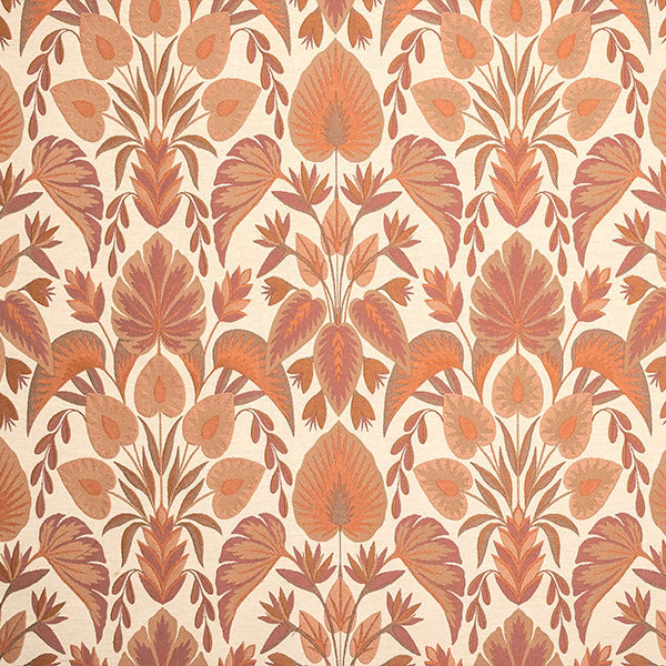 Burnt orange and blush botanical leaf pattern on a pale ground
