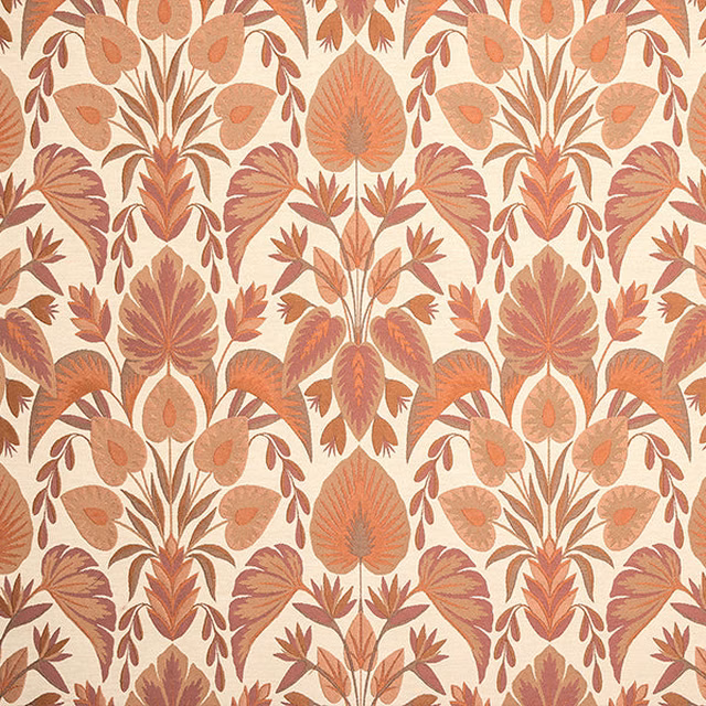Burnt orange and blush botanical leaf pattern on a pale ground