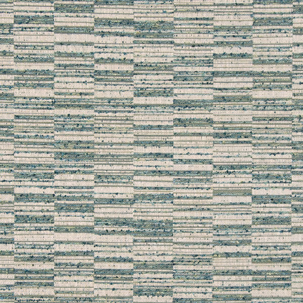 Emerald green and ivory woven fabric with stepped stripe texture