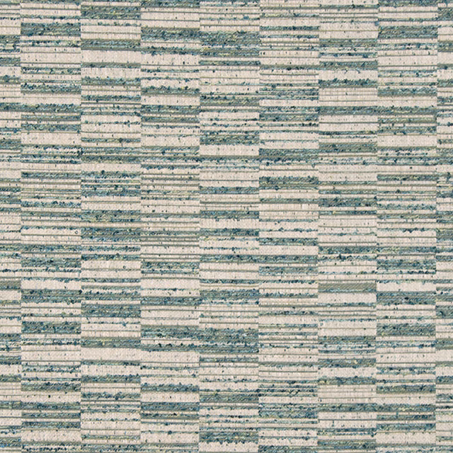 Emerald green and ivory woven fabric with stepped stripe texture