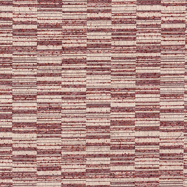 Textured fuchsia and cream woven stripe fabric with slubbed horizontal bands
